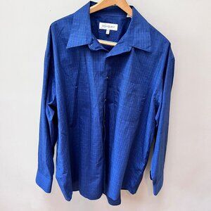 Vintage Yves Saint Laurent Mens Blue Plaid Dress Shirt‎ 17 1/2 32-33 (XL)